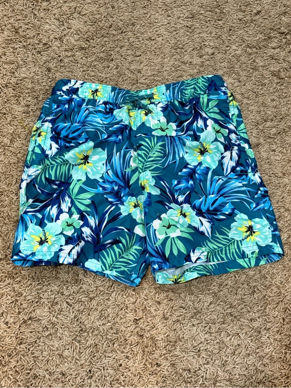 Boys wonder nation Teal & Blue Leaf Print Swim Trunks